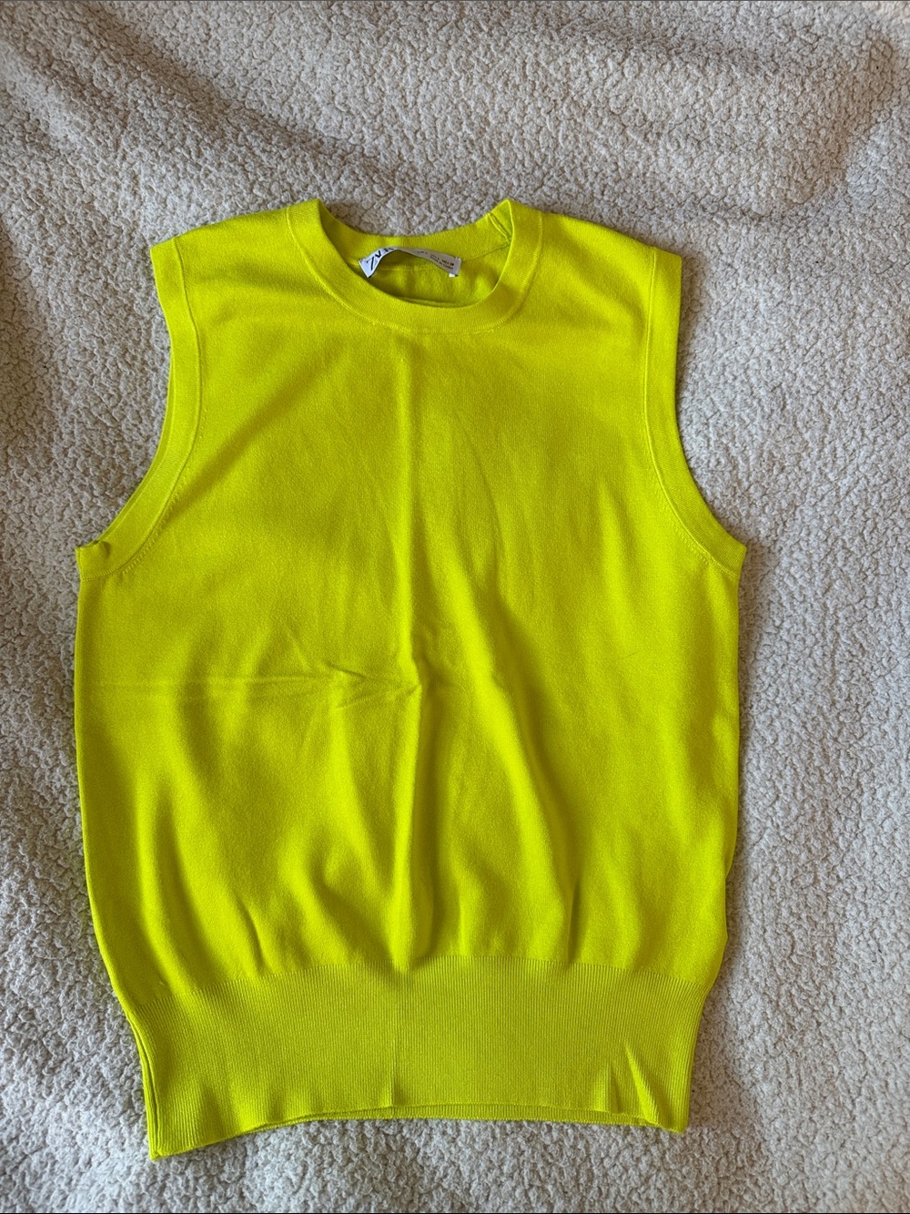 Zara Neon Yellow Sleeveless Knit Tank Top